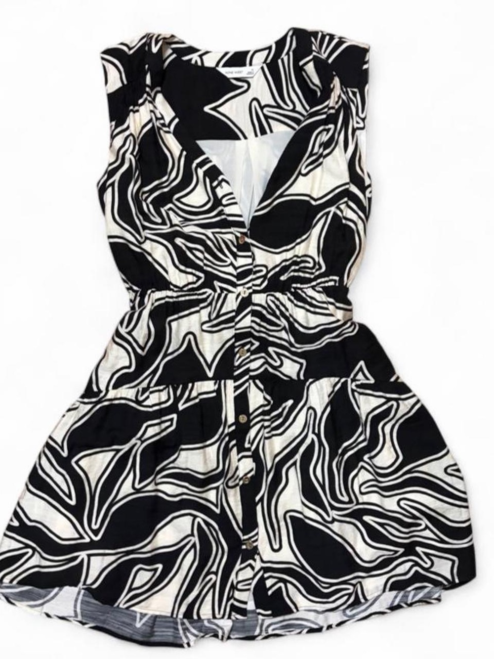 Nine West Black & White Sleeveless Button-Front Midi Dress